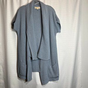Michael Kors Blue SS Long Crochet shawl neck Front open cardigan Large L